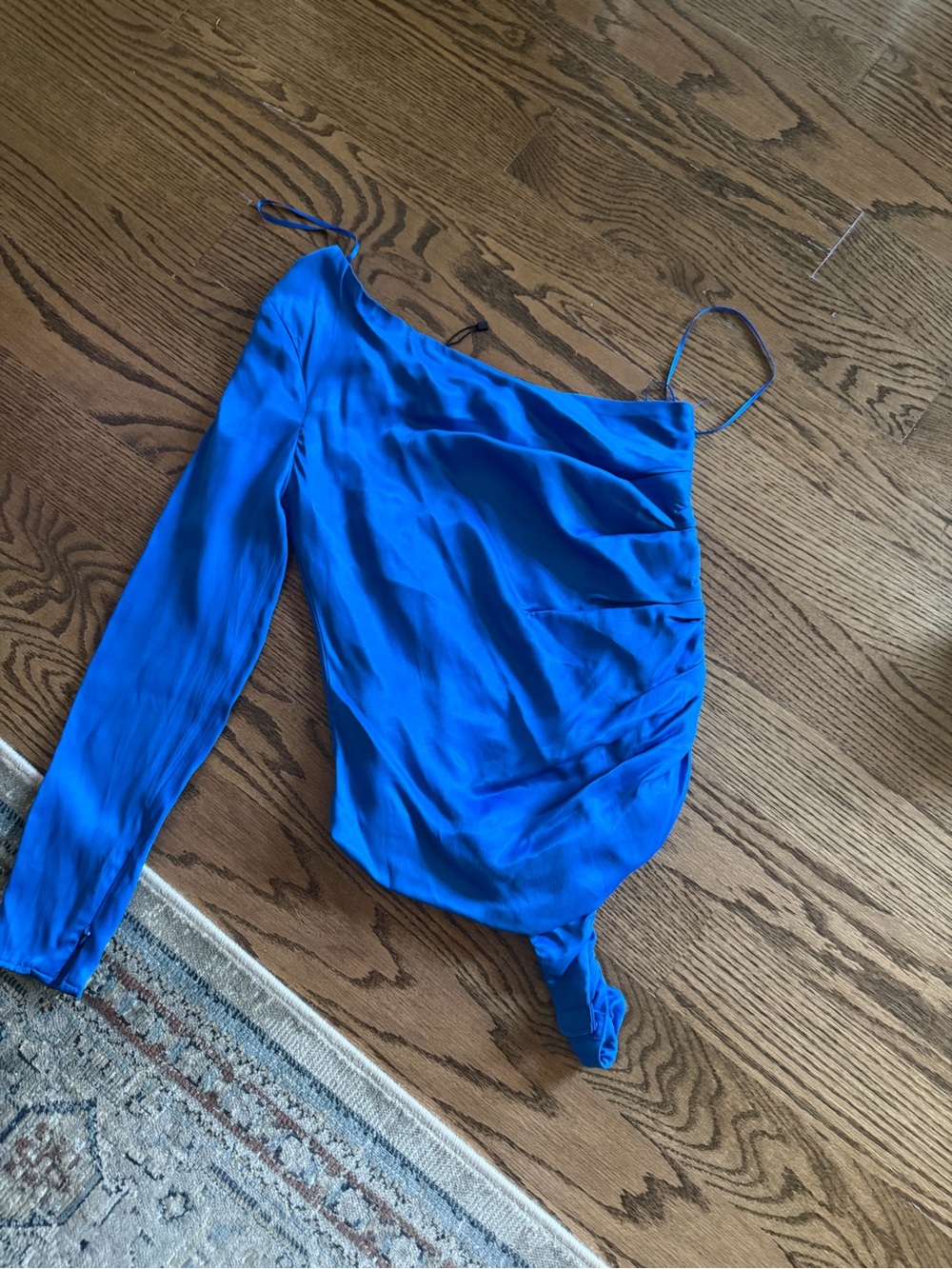 Zara Bright Blue Satin One-Shoulder Bodysuit